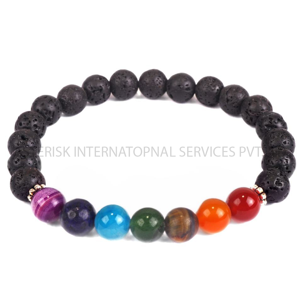 7 Color Chakra Black Matt Lava Stone Bracelet