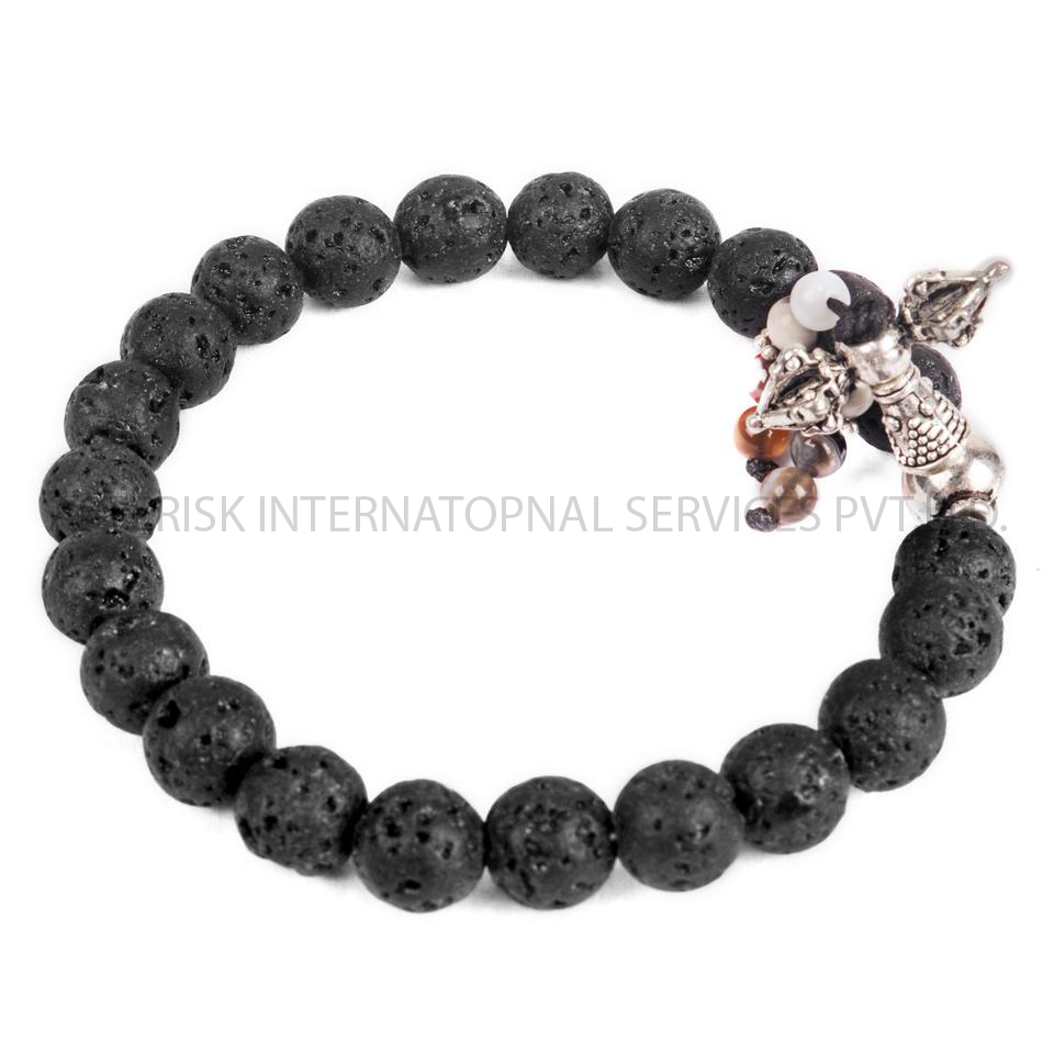 Lava Stone Bracelet with Stupa Thunderbolt